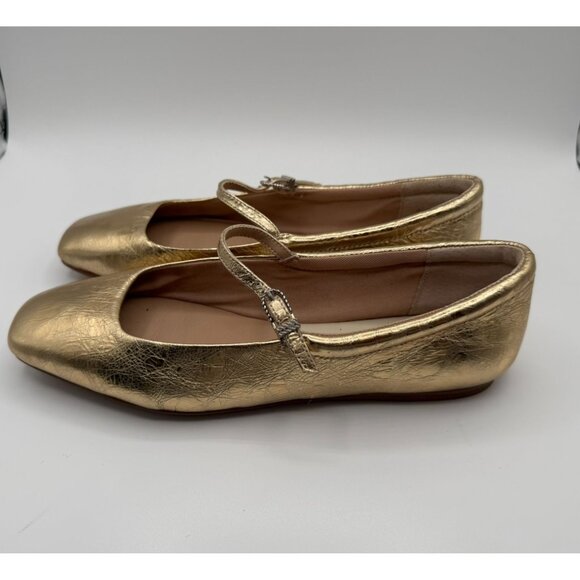 Dolce Vita Shoes - Dolce Vita Reyes Distressed Women Size 6 Gold Leather Mary Jane Ballet Flats